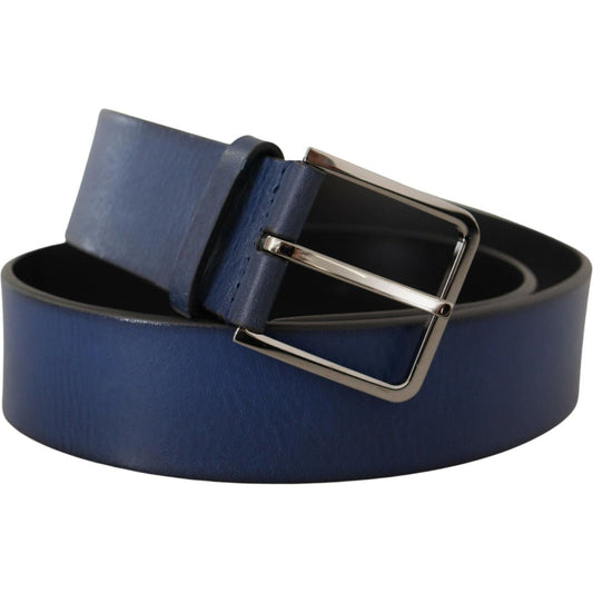 Dolce & Gabbana Elegant Italian Leather Belt in Blue blue-calf-leather-silver-metal-buckle-classic-belt