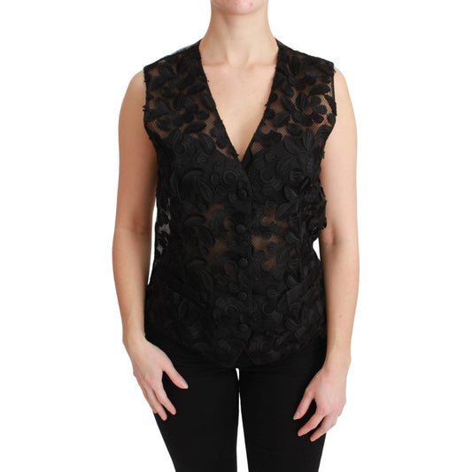 Dolce & GabbanaElegant Floral Black Silk Blend VestMcRichard Designer Brands£439.00
