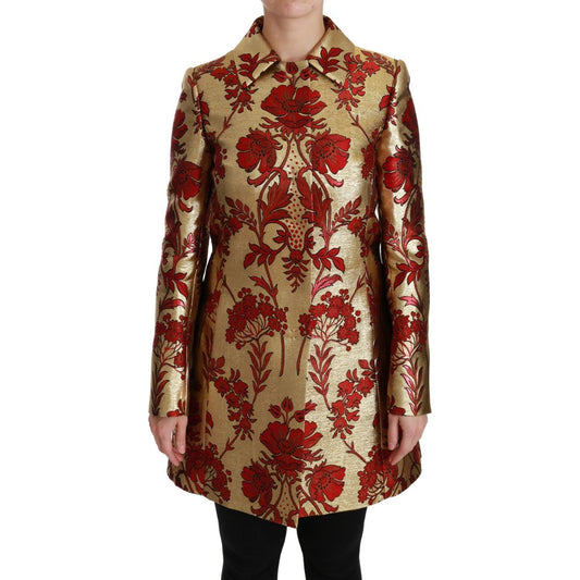 Dolce & Gabbana Elegant Gold Floral Brocade Trench Coat Coats & Jackets red-gold-floral-brocade-cape-coat-jacket IMG_7599-scaled-666c2c5b-3a5.jpg