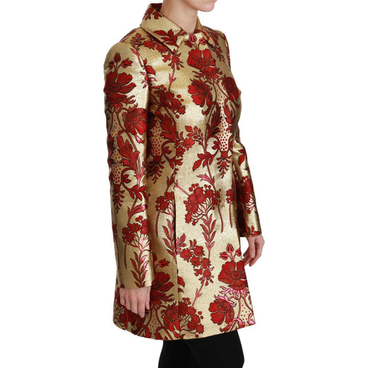 Dolce & Gabbana Elegant Gold Floral Brocade Trench Coat Coats & Jackets red-gold-floral-brocade-cape-coat-jacket IMG_7600-scaled-fbc5095f-93a.jpg
