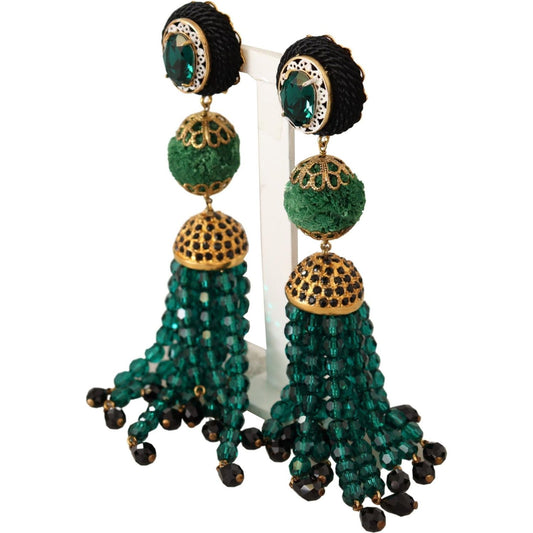 Dolce & Gabbana Elegant Crystal Drop Clip-On Earrings green-crystals-gold-tone-drop-clip-on-dangle-earrings