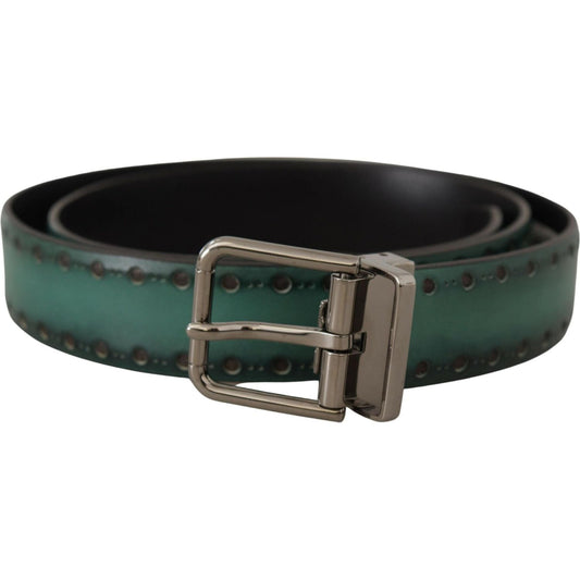 Dolce & Gabbana Elegant Leather Belt with Silver Tone Buckle green-giotto-leather-silver-metal-buckle-belt IMG_7623-1-scaled-bc33b85b-18f.jpg