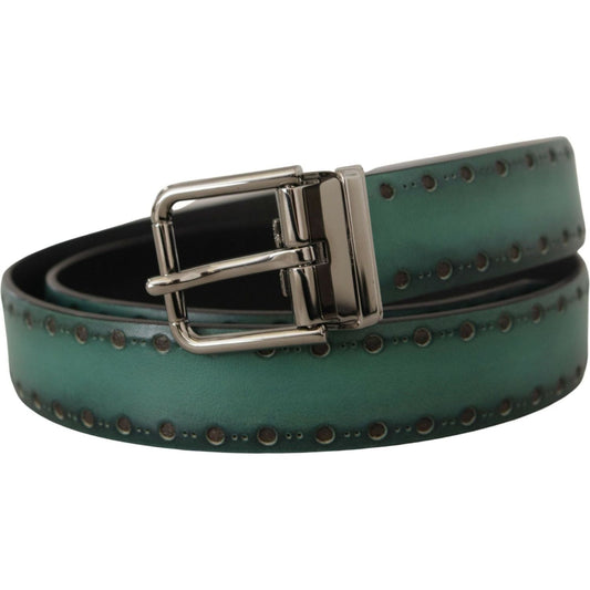Dolce & Gabbana Elegant Leather Belt with Silver Tone Buckle green-giotto-leather-silver-metal-buckle-belt IMG_7624-1-scaled-a13112e4-f91.jpg
