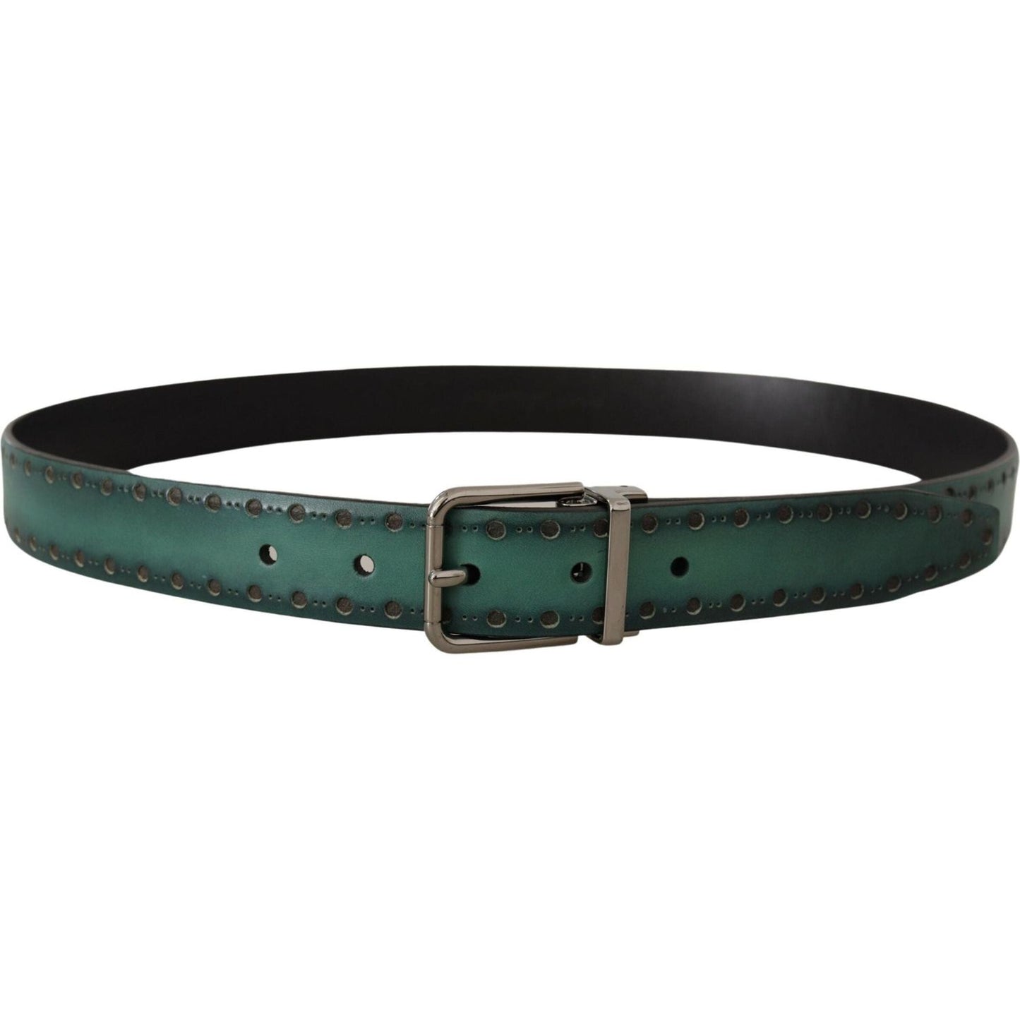 Dolce & Gabbana Elegant Leather Belt with Silver Tone Buckle green-giotto-leather-silver-metal-buckle-belt