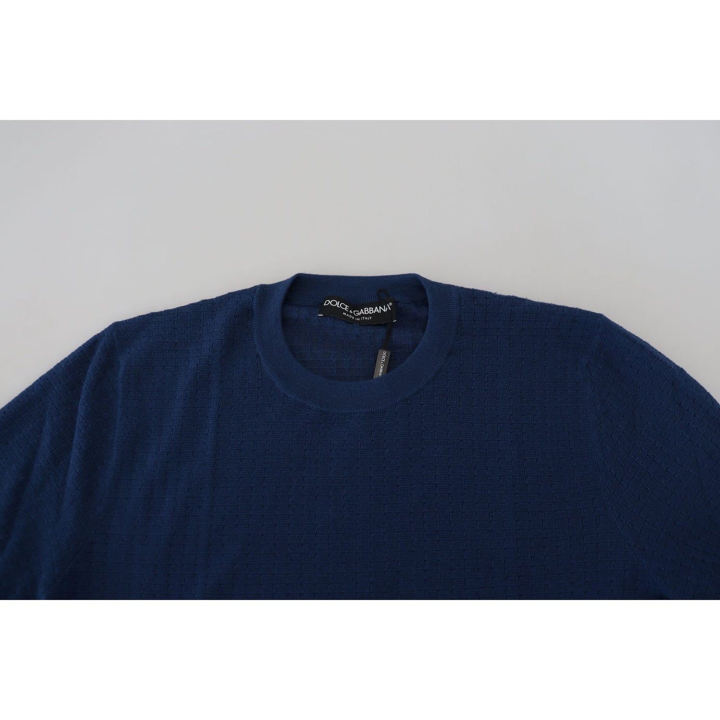 Dolce & Gabbana Elegant Blue Cashmere-Silk Men's Pullover blue-cashmere-roundneck-pullover-sweater
