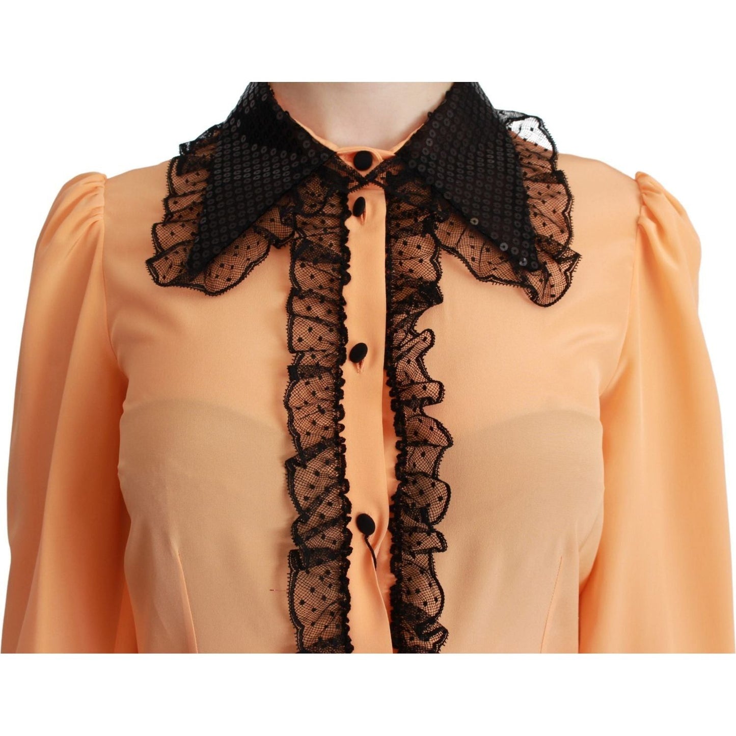 Dolce & Gabbana Silk Blend Yellow Blouse with Sequined Collar yellow-silk-sequin-lace-blouse-shirt