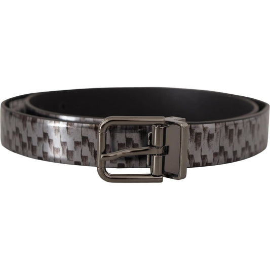 Dolce & Gabbana Sleek Italian Leather Belt in Sophisticated Gray gray-herringbone-leather-gray-3d-metal-buckle-belt