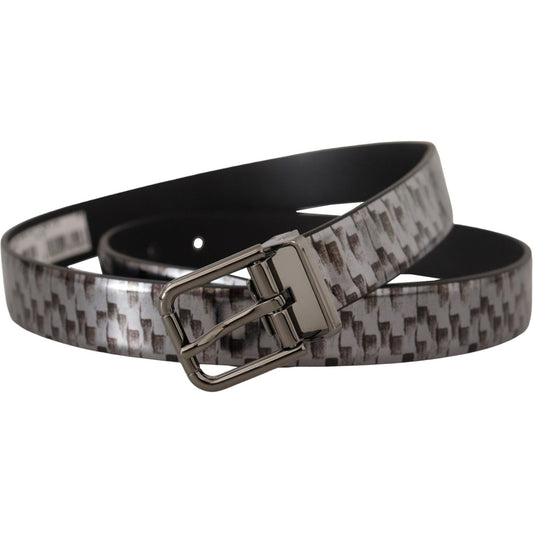 Dolce & Gabbana Sleek Italian Leather Belt in Sophisticated Gray gray-herringbone-leather-gray-3d-metal-buckle-belt IMG_7641-scaled-ba9ef344-a97.jpg