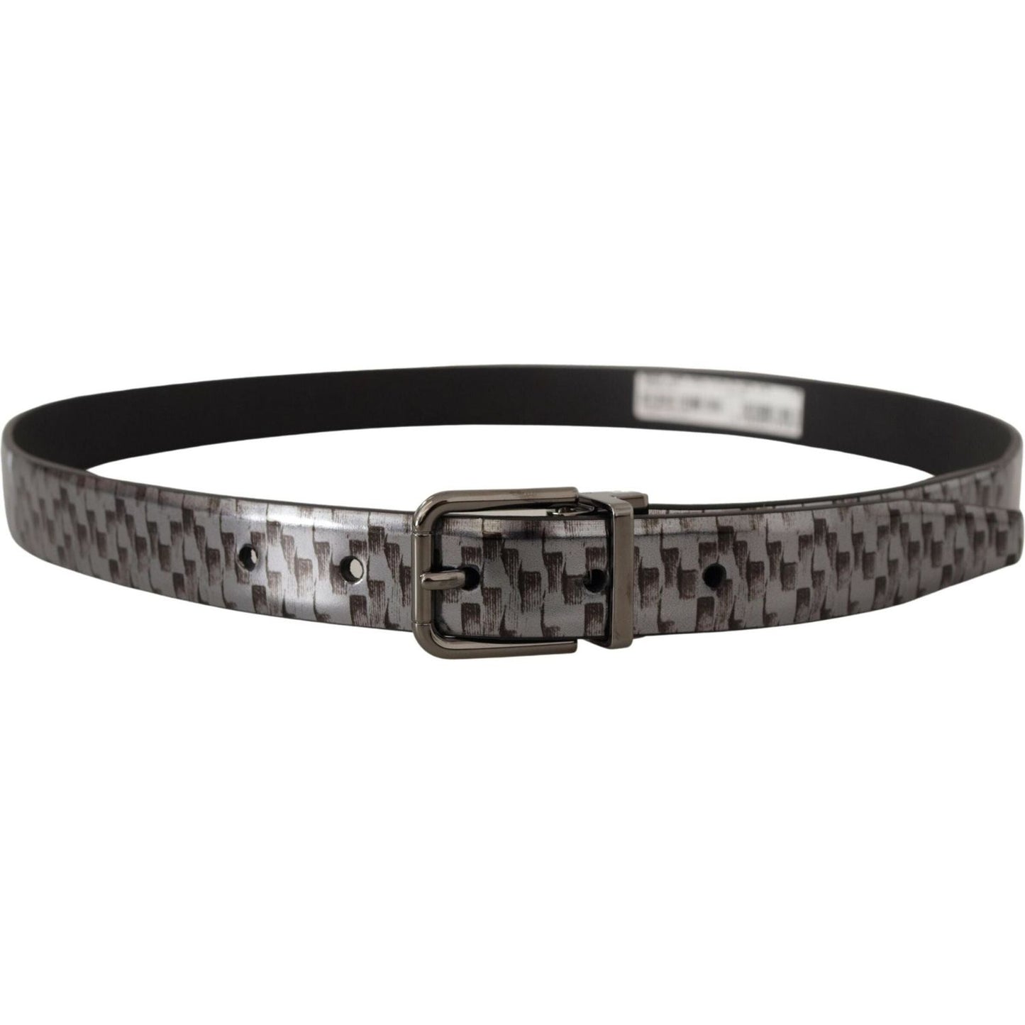 Dolce & Gabbana Sleek Italian Leather Belt in Sophisticated Gray gray-herringbone-leather-gray-3d-metal-buckle-belt IMG_7642-scaled-854d4050-c06.jpg