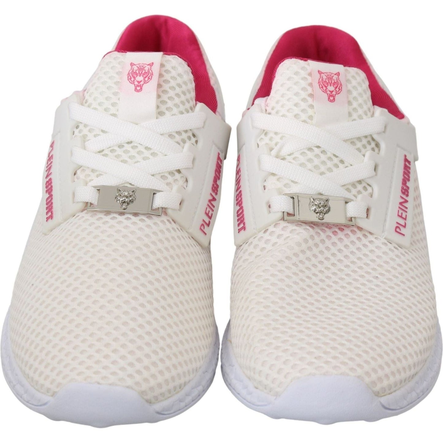 Philipp Plein Chic White Becky Sneakers with Pink Accents WOMAN SNEAKERS white-pink-polyester-becky-sneakers-shoes