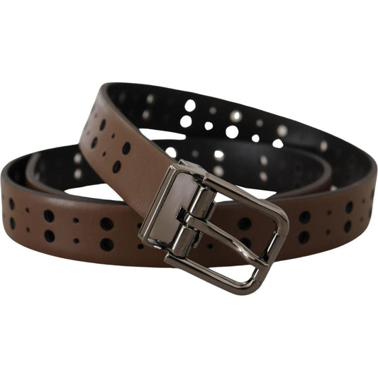 Dolce & Gabbana Elegant Leather Belt with Metal Buckle dark-brown-perforated-leather-metal-belt