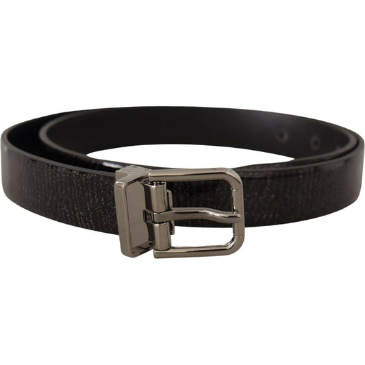 Dolce & Gabbana Elegant Black Leather Belt with Silver Buckle black-leather-vernice-metal-buckle-belt