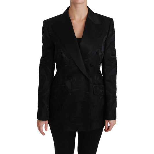 Dolce & Gabbana Elegant Crown-Patterned Double Breasted Jacket Coats & Jackets black-crown-double-breasted-coat-jacket