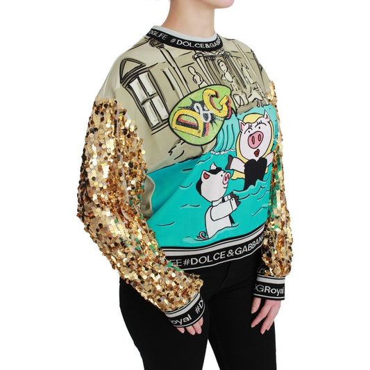 Dolce & Gabbana Chic Multicolor Motive Sequined Sweater year-of-the-pig-sequined-top-sweater