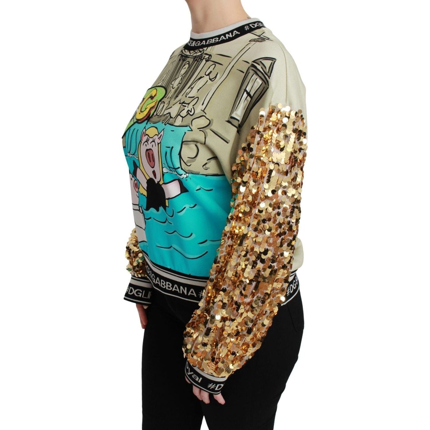 Dolce & Gabbana Chic Multicolor Motive Sequined Sweater year-of-the-pig-sequined-top-sweater