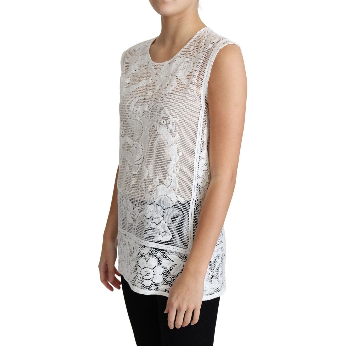 Dolce & Gabbana Chic Lace Floral Sleeveless Top white-cotton-lace-floral-angel-motif-tank-top