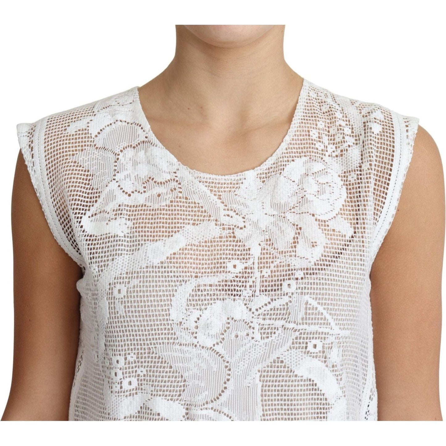 Dolce & Gabbana Chic Lace Floral Sleeveless Top white-cotton-lace-floral-angel-motif-tank-top
