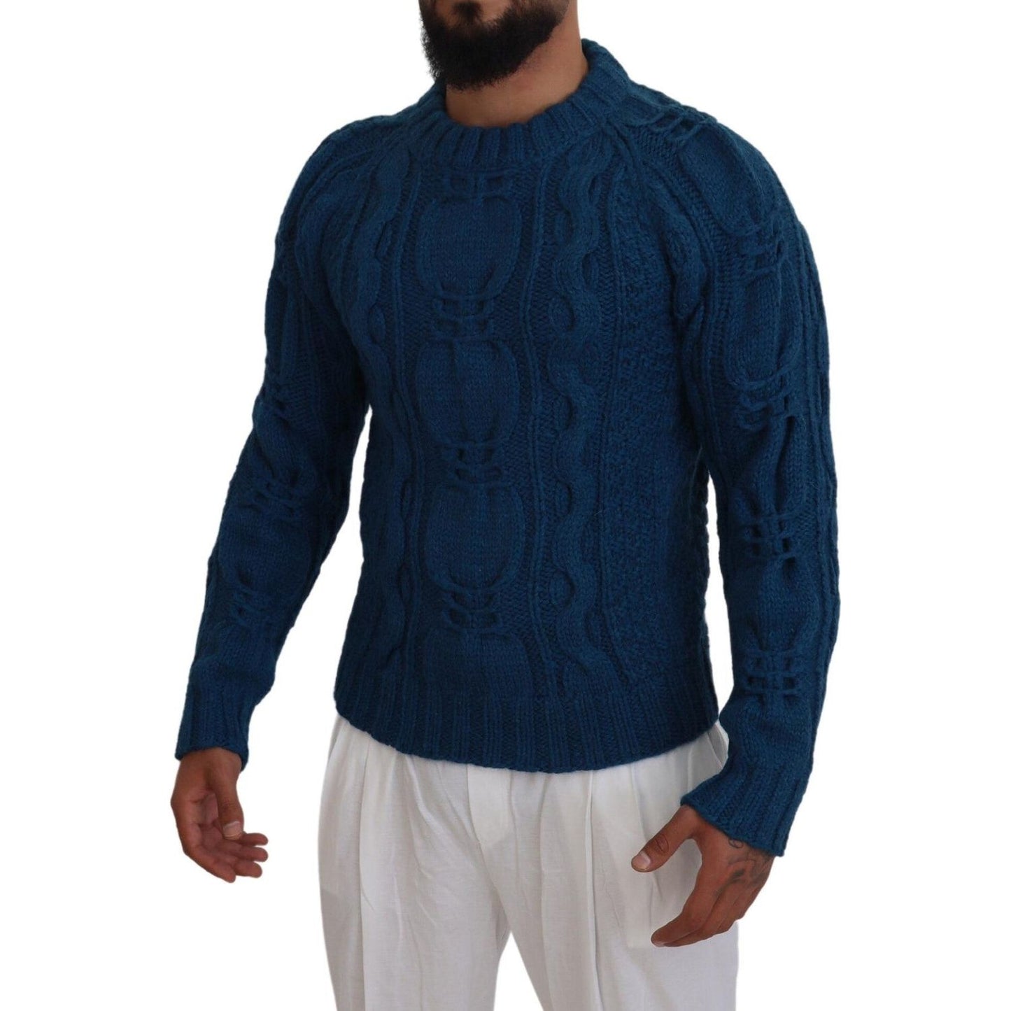 Dolce & Gabbana Elegant Blue Crewneck Sweater blue-knitted-wool-alpaca-pullover-sweater
