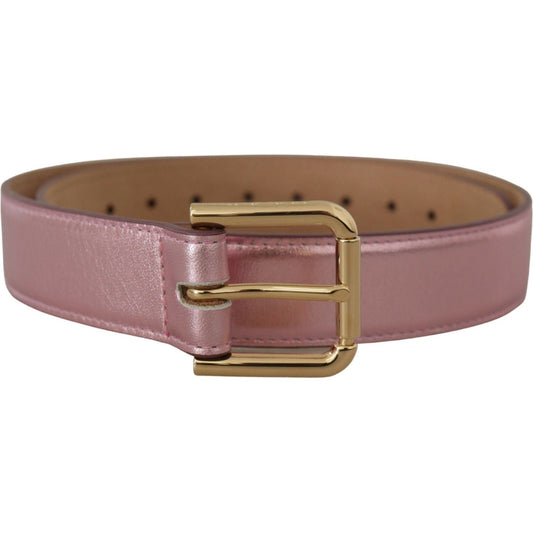 Dolce & Gabbana Elegant Metallic Pink Leather Belt metallic-pink-polished-leather-logo-metal-buckle-belt