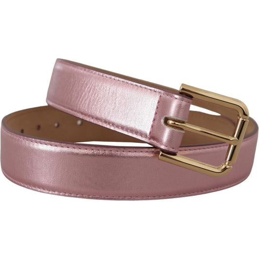 Dolce & Gabbana Elegant Metallic Pink Leather Belt metallic-pink-polished-leather-logo-metal-buckle-belt IMG_7690-1-scaled-e79933db-daf.jpg
