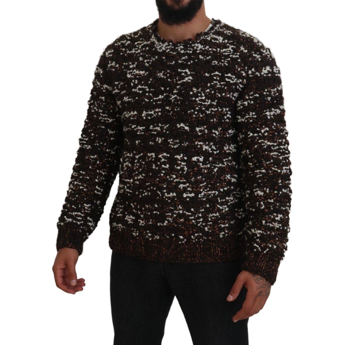 Dolce & Gabbana Elegant Bronze Knit Pullover Sweater brown-knitted-wool-fatto-a-mano-sweater