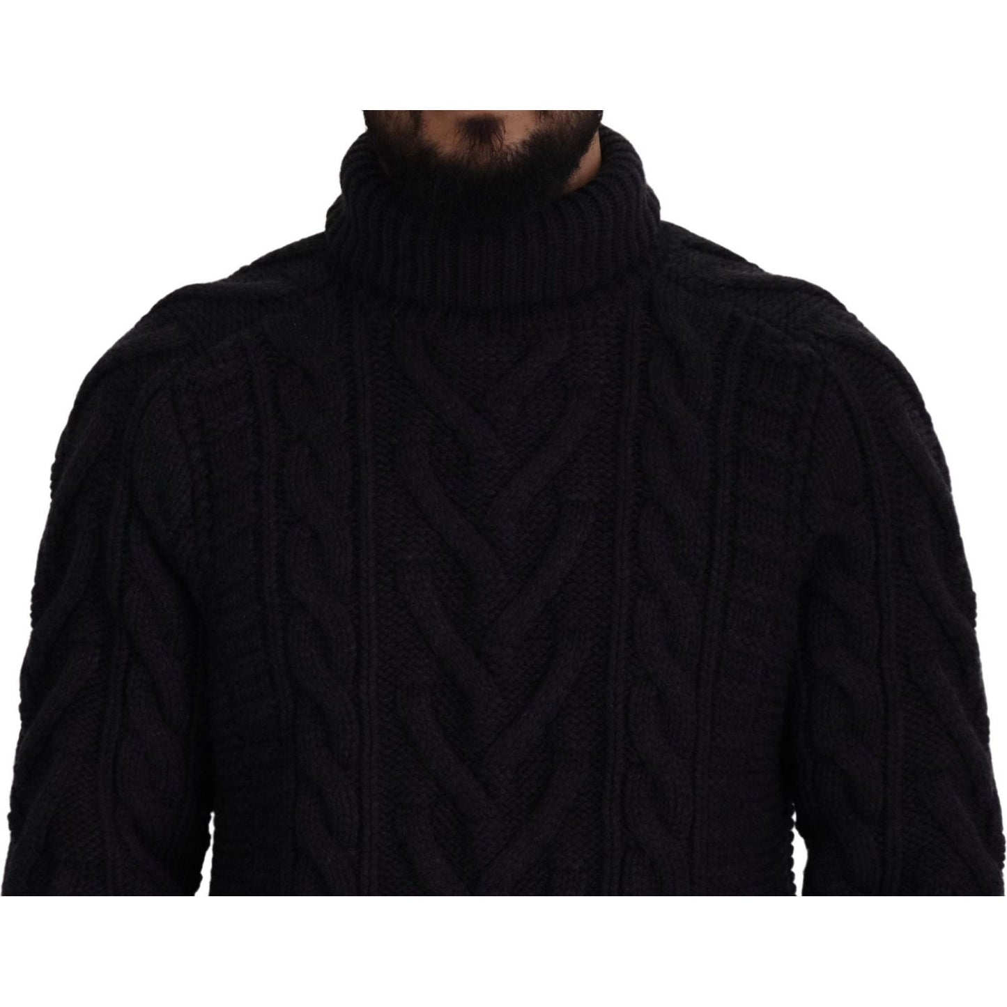 Dolce & Gabbana Elegant Black Wool-Cashmere Pullover Sweater black-wool-knit-turtleneck-pullover-sweater