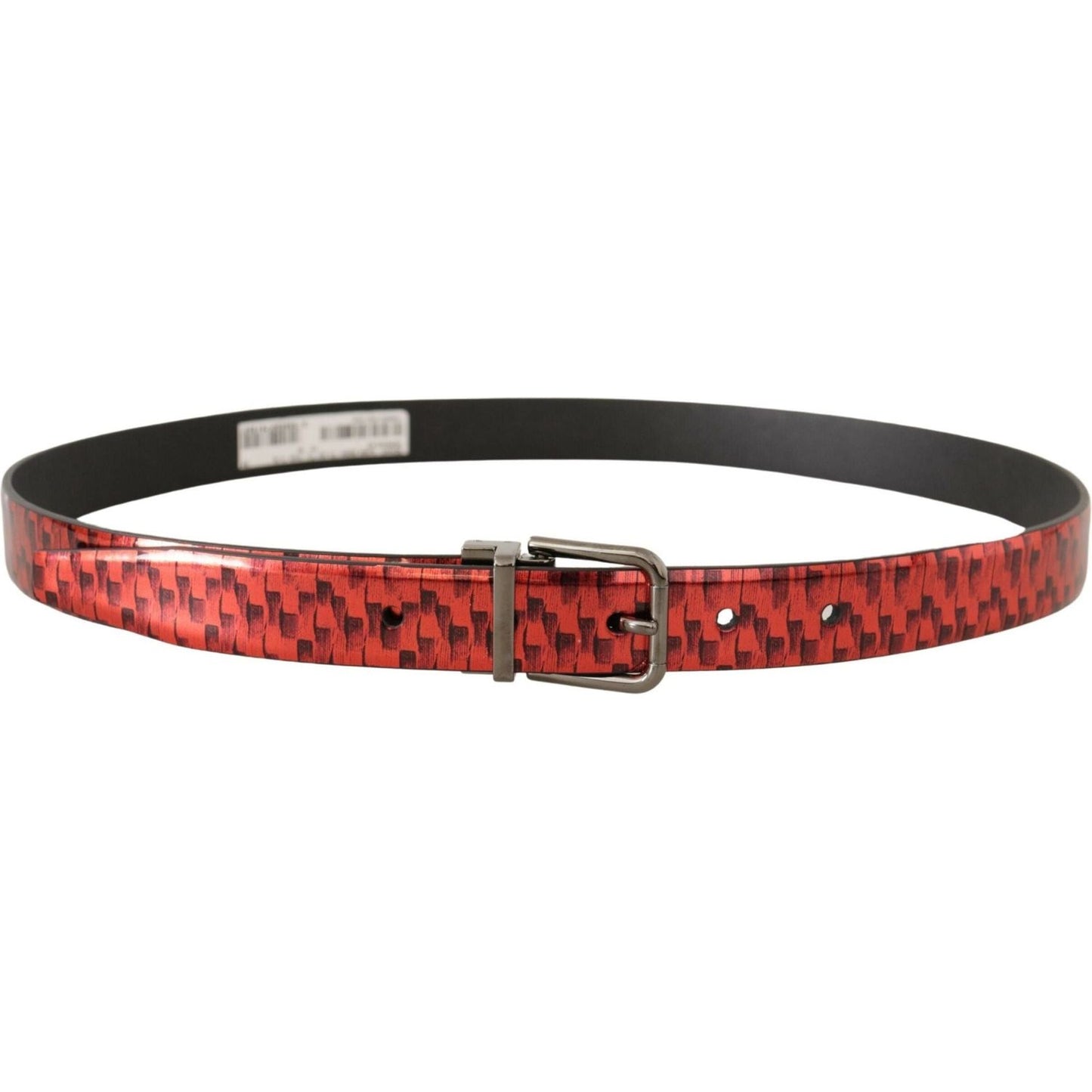 Dolce & Gabbana Elegant Red Leather Belt with Silver Buckle red-herringbone-leather-gray-tone-buckle-belt IMG_7727-scaled-1bf124a0-62e.jpg