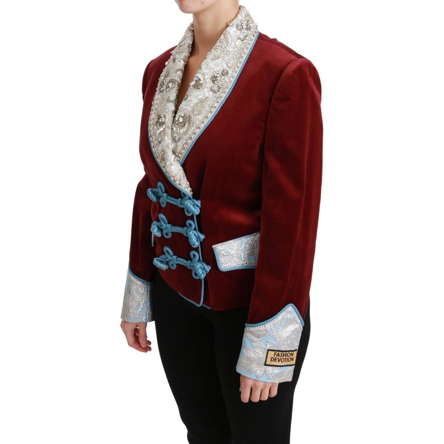 Dolce & Gabbana Opulent Red Baroque Detail Blazer Coats & Jackets red-velvet-baroque-crystal-blazer-jacket