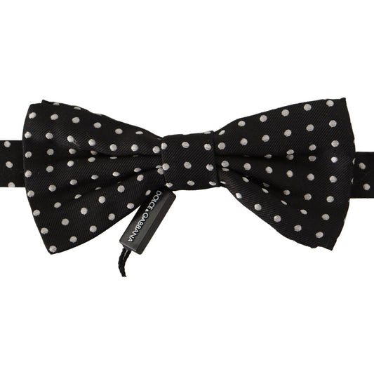 Dolce & Gabbana Elegant Black and White Polka Dot Silk Bow Tie black-white-polka-dot-100-silk-neck-papillon-bow-tie