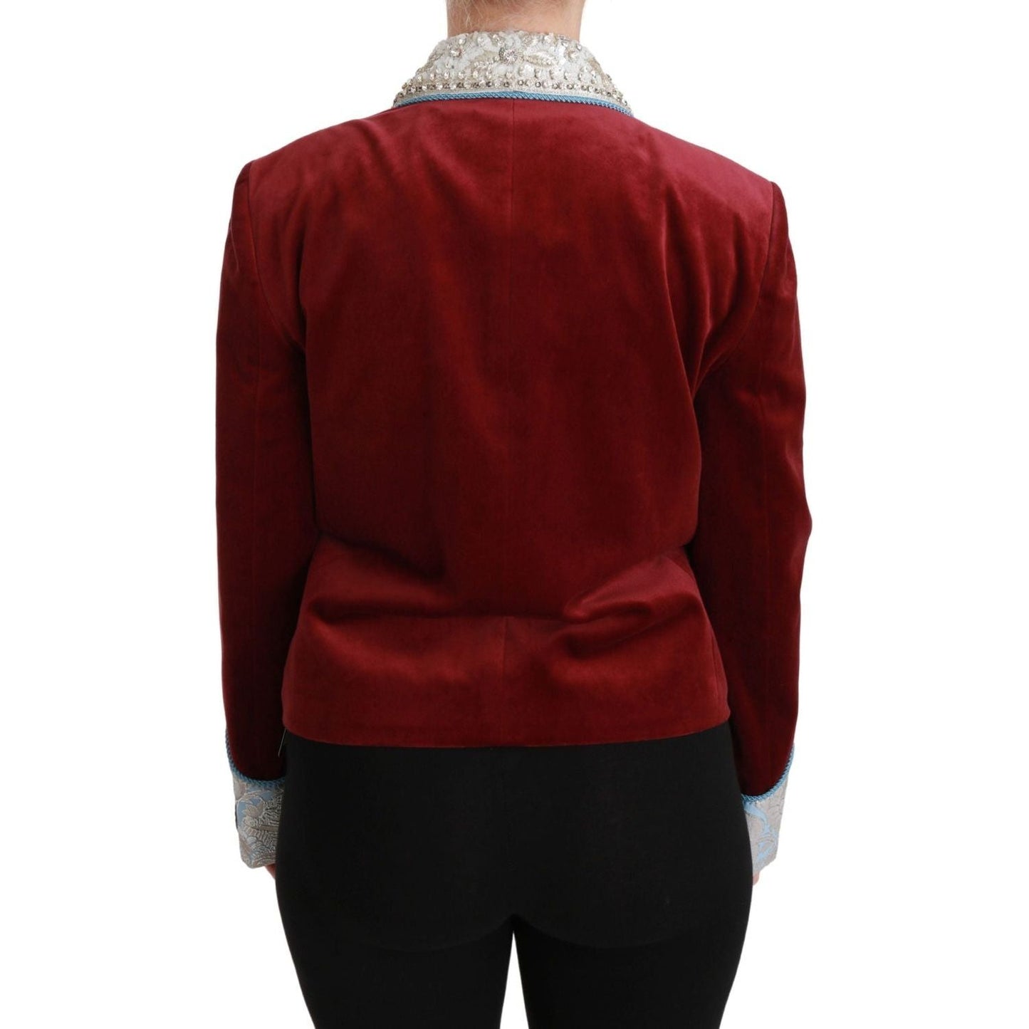 Dolce & Gabbana Opulent Red Baroque Detail Blazer Coats & Jackets red-velvet-baroque-crystal-blazer-jacket