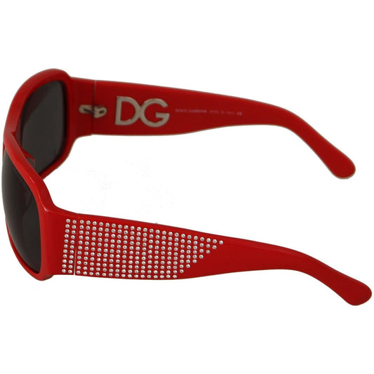 Dolce & Gabbana Swarovski Stone Embellished Red Sunglasses WOMAN SUNGLASSES red-plastic-swarovski-stones-gray-lens-sunglasses