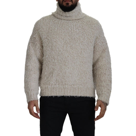 Dolce & Gabbana Elegant Cream Turtleneck Wool Blend Sweater cream-wool-knit-turtleneck-pullover-sweater