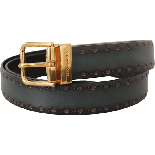Dolce & Gabbana Emerald Elegance Leather Belt green-perforated-leather-brass-metal-belt