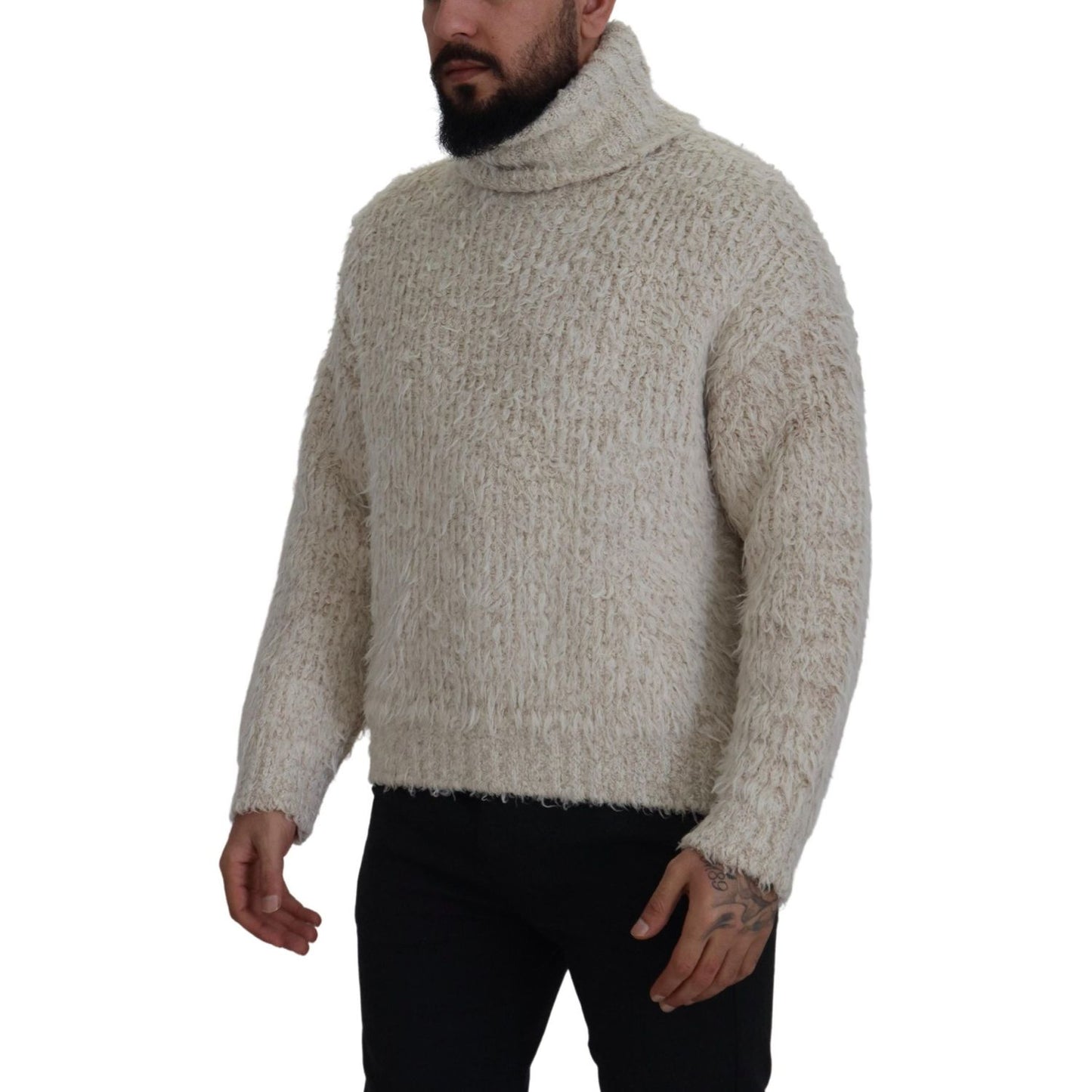 Dolce & Gabbana Elegant Cream Turtleneck Wool Blend Sweater cream-wool-knit-turtleneck-pullover-sweater
