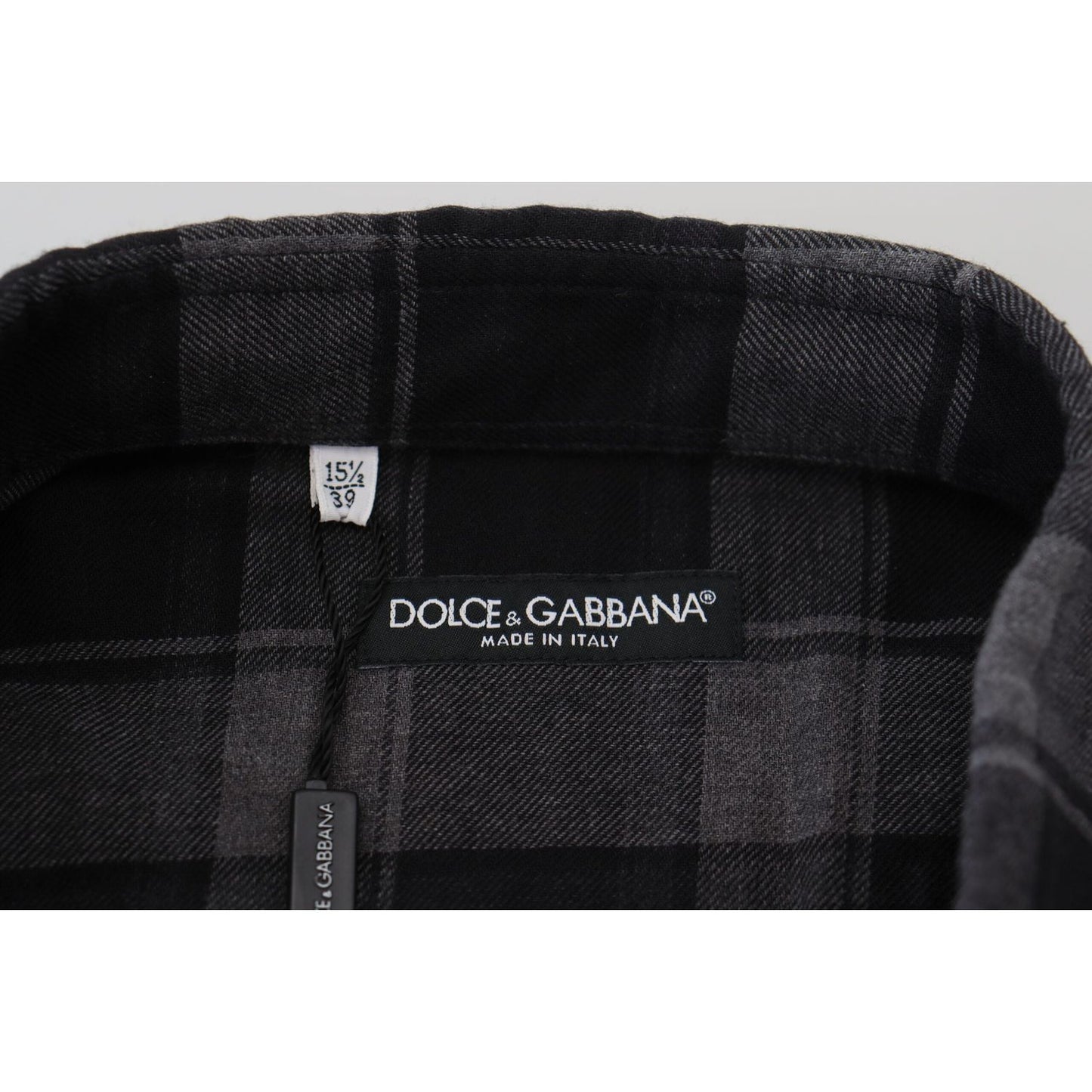 Dolce & Gabbana Elegant Black and Gray Button Down Shirt black-gray-check-men-long-sleeves-shirt