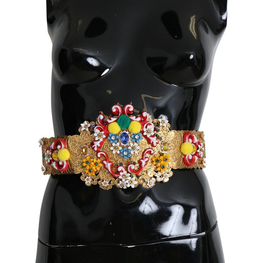 Dolce & Gabbana Gold-Tone Floral Crystal Waist Belt Belt multicolor-embellished-floral-crystal-wide-waist-belt