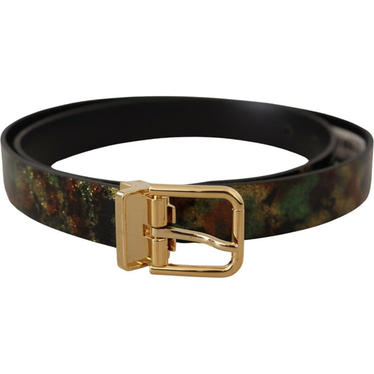 Dolce & Gabbana Elegant Leather Belt with Bronze Buckle black-green-leather-bronze-metal-buckle-belt