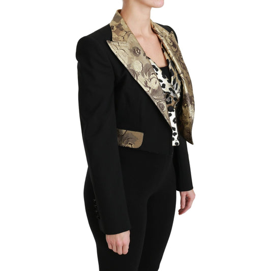 Dolce & Gabbana Opulent Black Gold Floral Jacket and Vest Ensemble Coats & Jackets black-jacquard-vest-blazer-coat-wool-jacket