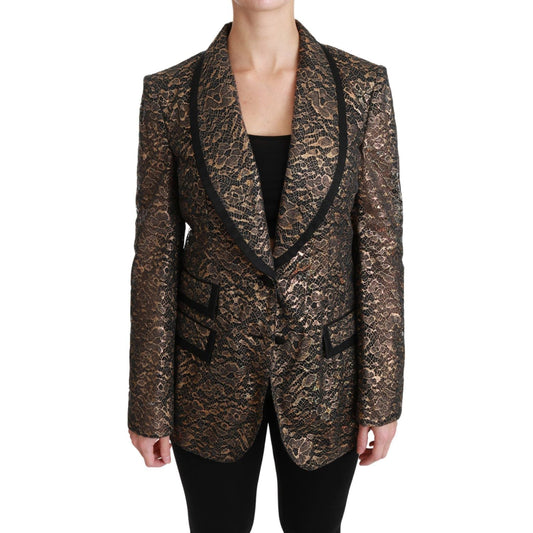 Dolce & Gabbana Elegant Gold Floral Lace Blazer Jacket Coats & Jackets gold-black-lace-blazer-coat-floral-jacket