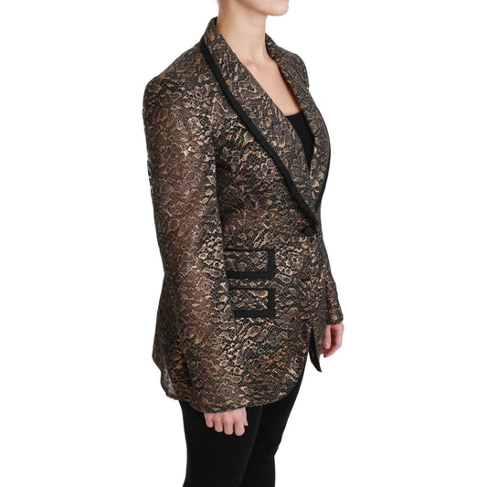 Dolce & Gabbana Elegant Gold Floral Lace Blazer Jacket Coats & Jackets gold-black-lace-blazer-coat-floral-jacket