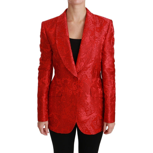 Dolce & Gabbana Red Floral Angel Pattern Blazer Coats & Jackets red-floral-angel-blazer-coat-jacket