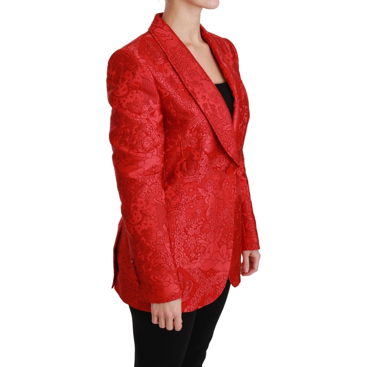 Dolce & Gabbana Red Floral Angel Pattern Blazer Coats & Jackets red-floral-angel-blazer-coat-jacket