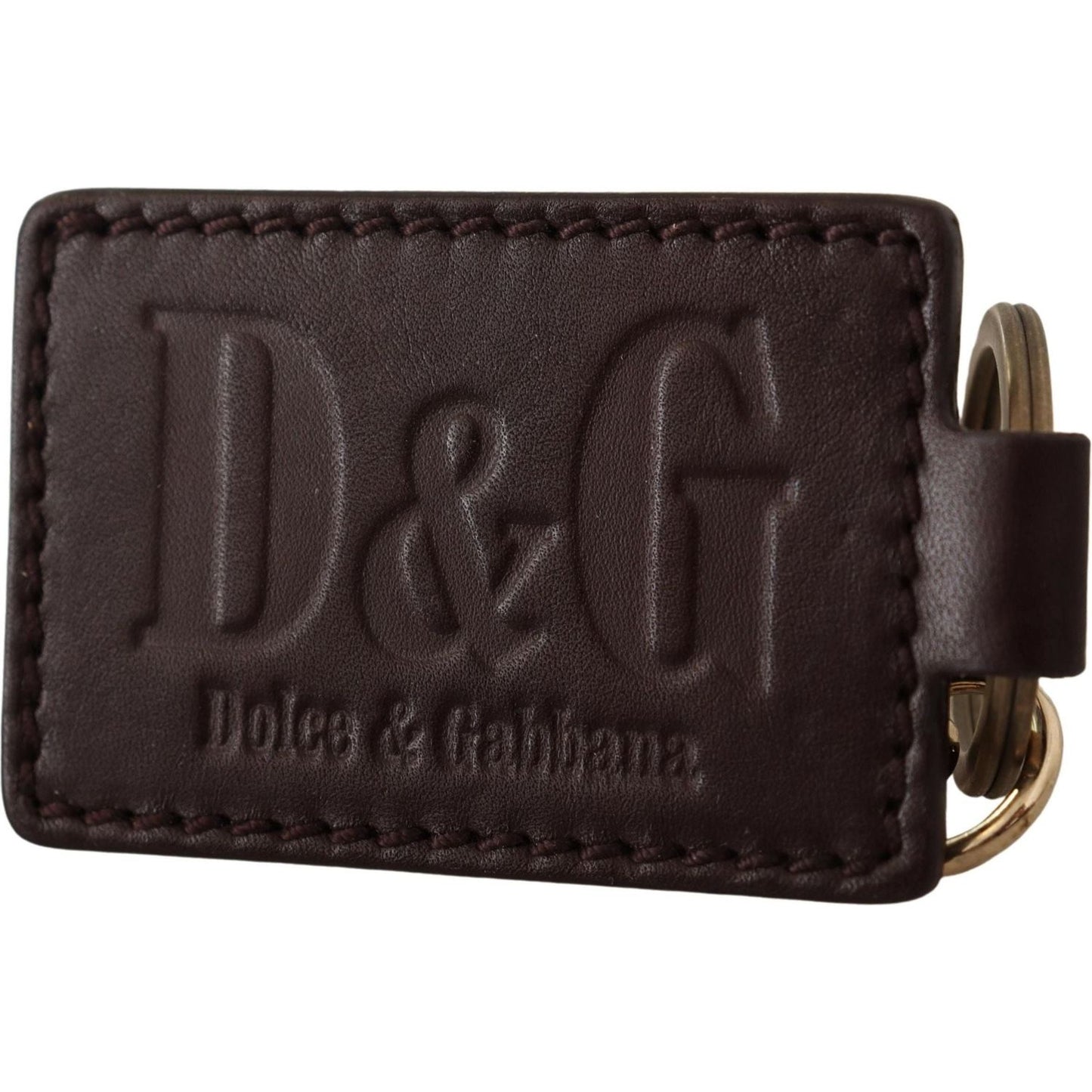 Dolce & Gabbana Elegant Unisex Leather Keyring with Gold Detail brown-leather-logo-metal-ring-hook-keychain