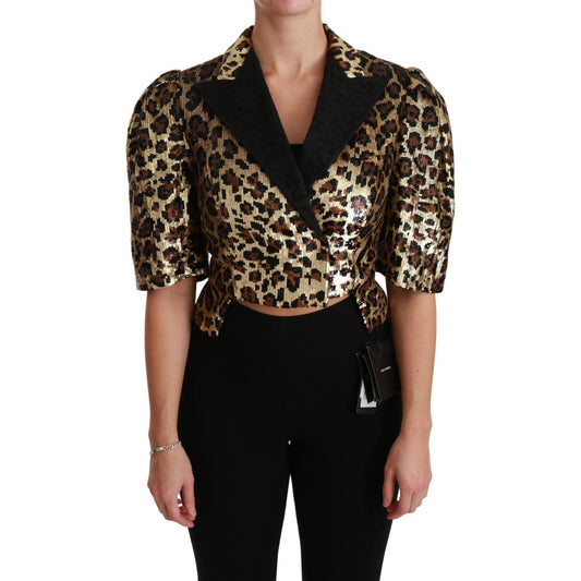 Dolce & Gabbana Gold Leopard Print Short Sleeve Blazer blazer-gold-leopard-sequined-jacket Coats & Jackets