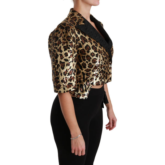 Dolce & Gabbana Gold Leopard Print Short Sleeve Blazer Coats & Jackets blazer-gold-leopard-sequined-jacket