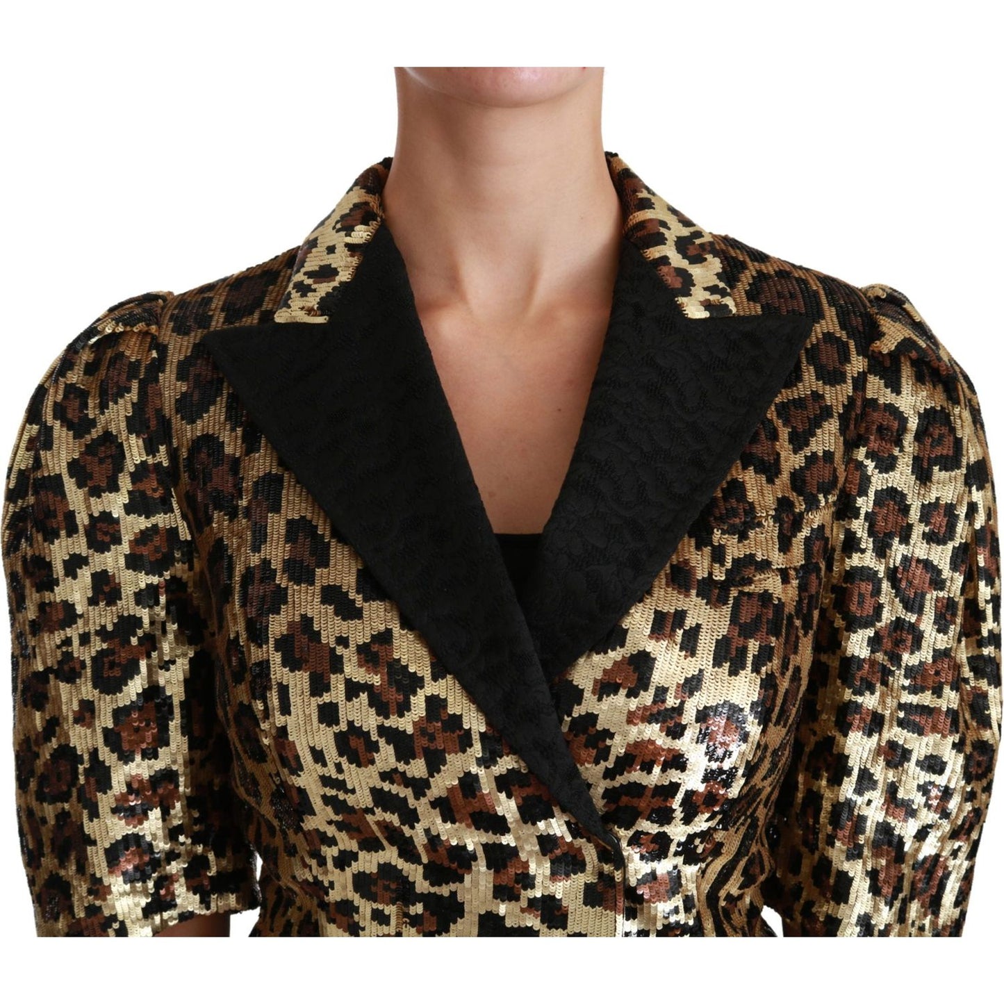 Dolce & Gabbana Gold Leopard Print Short Sleeve Blazer Coats & Jackets blazer-gold-leopard-sequined-jacket