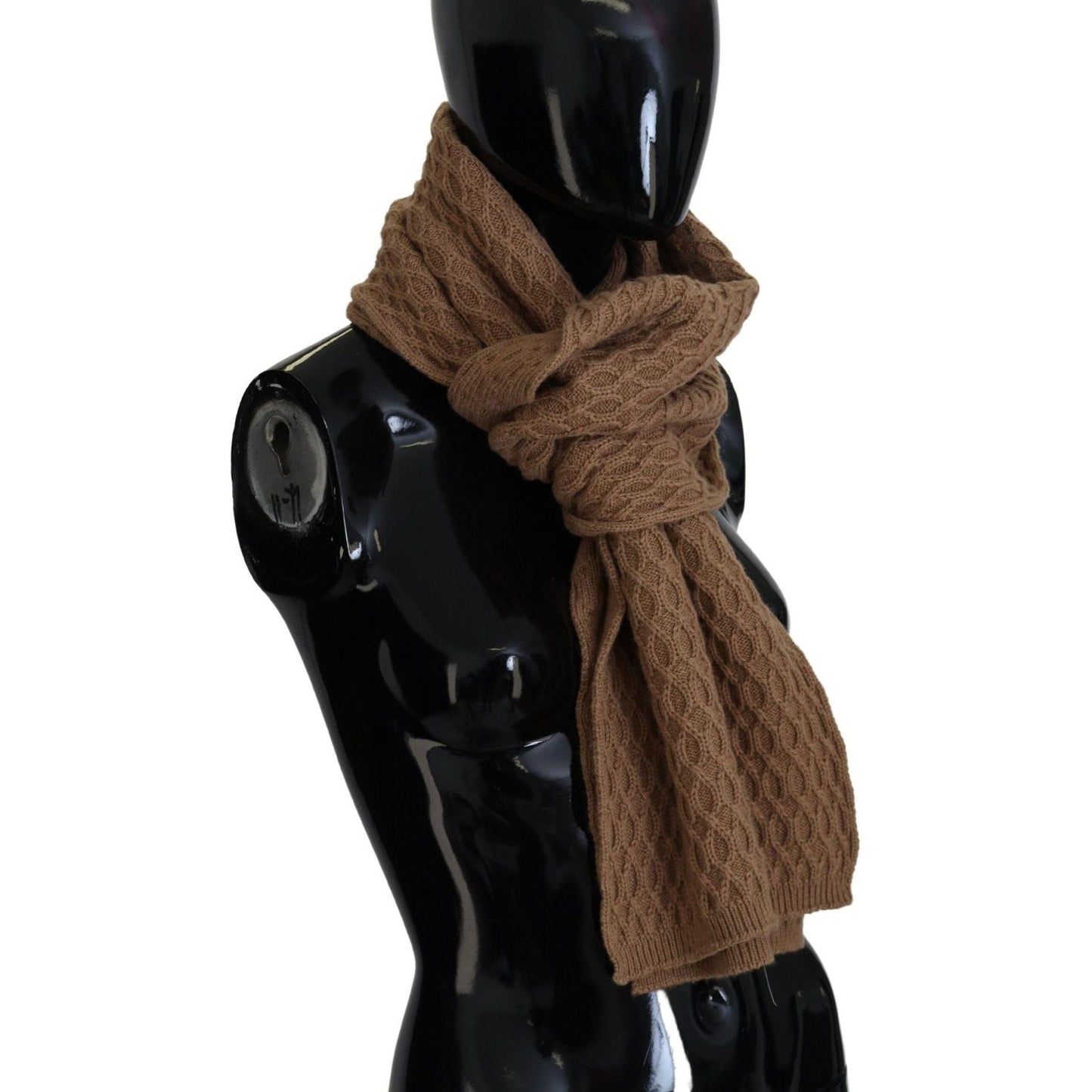 Dolce & Gabbana Elegant Dark Brown Knitted Scarf dark-brown-wrap-shawl-knitted-camel-scarf-1