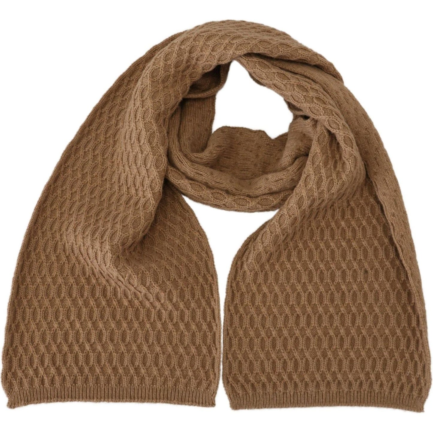 Dolce & Gabbana Elegant Dark Brown Knitted Scarf dark-brown-wrap-shawl-knitted-camel-scarf-1