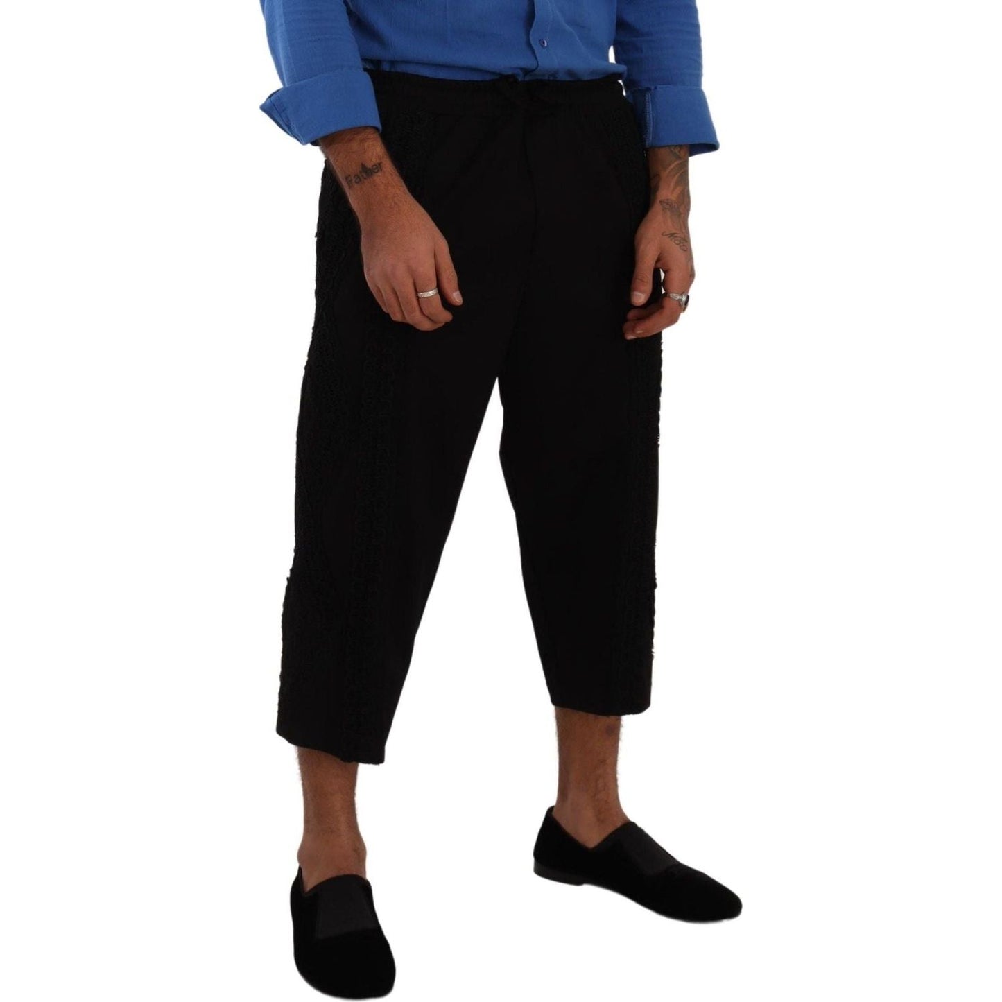 Dolce & Gabbana Elegant Black Cotton Blend Cropped Pants black-cotton-torero-cropped-short-trouser-pants