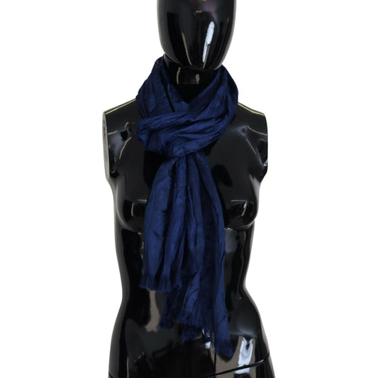 Costume National Elegant Silk Fringe Scarf in Chic Blue blue-silk-shawl-foulard-fringes-scarf